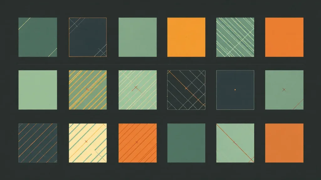 A grid of twelve square cells in three states: solid filled cells, diagonally hatched cells, and empty outlined cells crossed by a slash, scattered irregularly across the grid.
