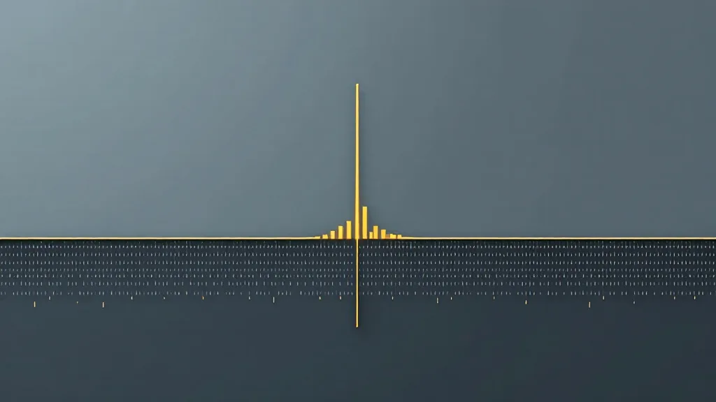 Two-panel diagram contrasting polling and waiting: on the left a baseline crowded edge to edge with identical repeating tick marks in warm tones, on the right the same baseline empty and calm except for one tall tick mark near its centre.